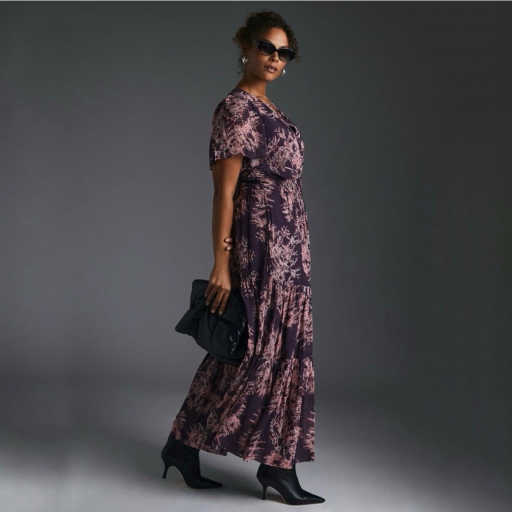 Anthropologie Somerset Print Maxi Dress - Plum And Pink